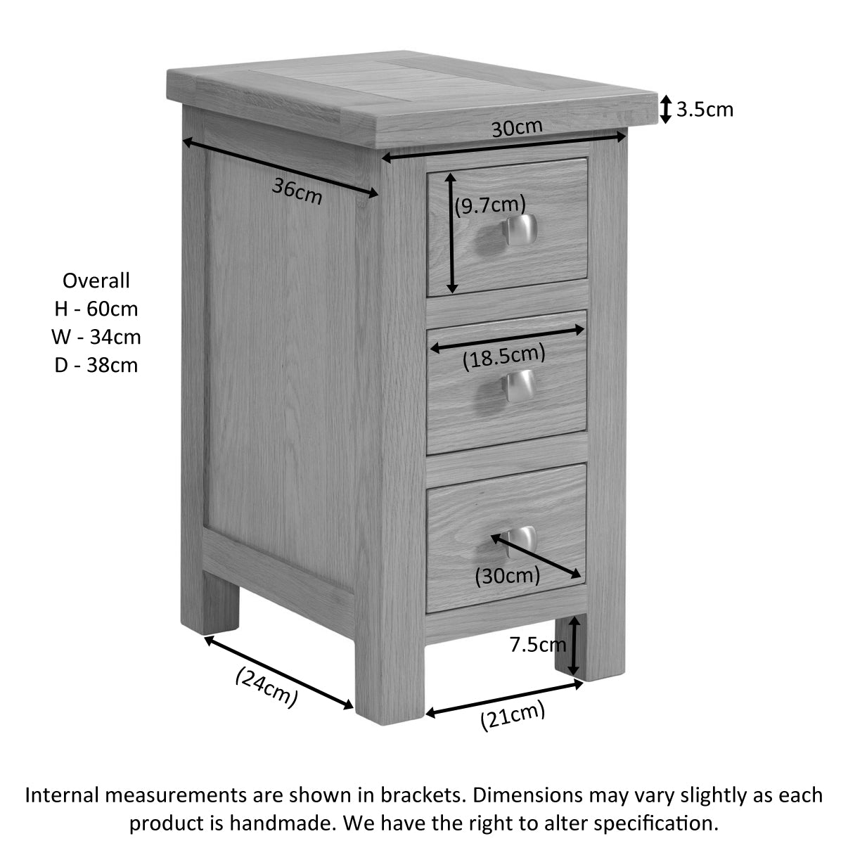 Dorchester Light Oak Compact 3 Drawer Bedside