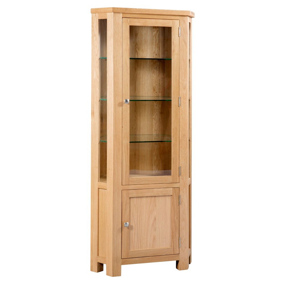 Dorchester Light Oak Glazed Corner Display *New Style + Light