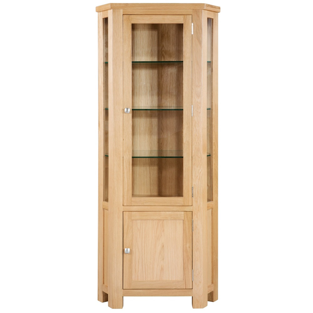 Dorchester Light Oak Glazed Corner Display *New Style + Light