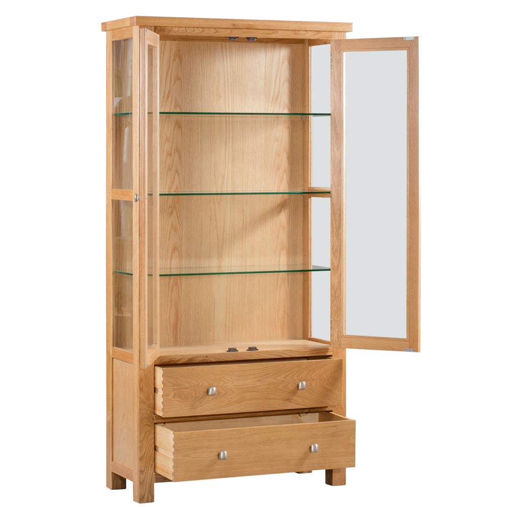 Dorchester Light Oak Display Cabinet With Glass Doors & Sides + Light