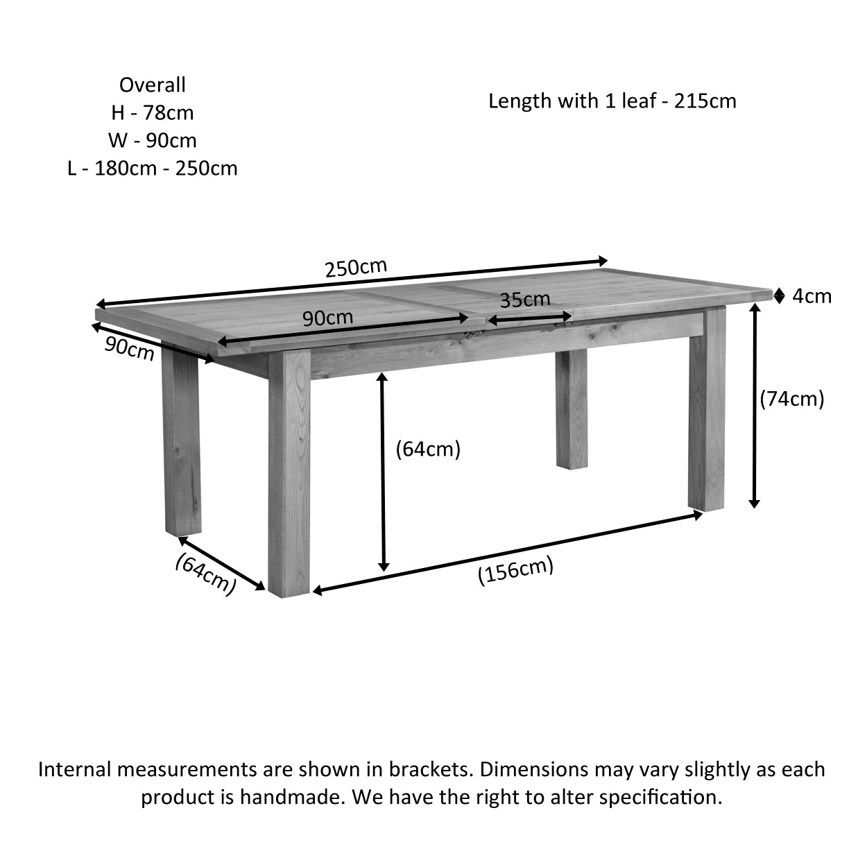 Dorchester Light Oak Dining Table With 2 Extensions 180-250 X90