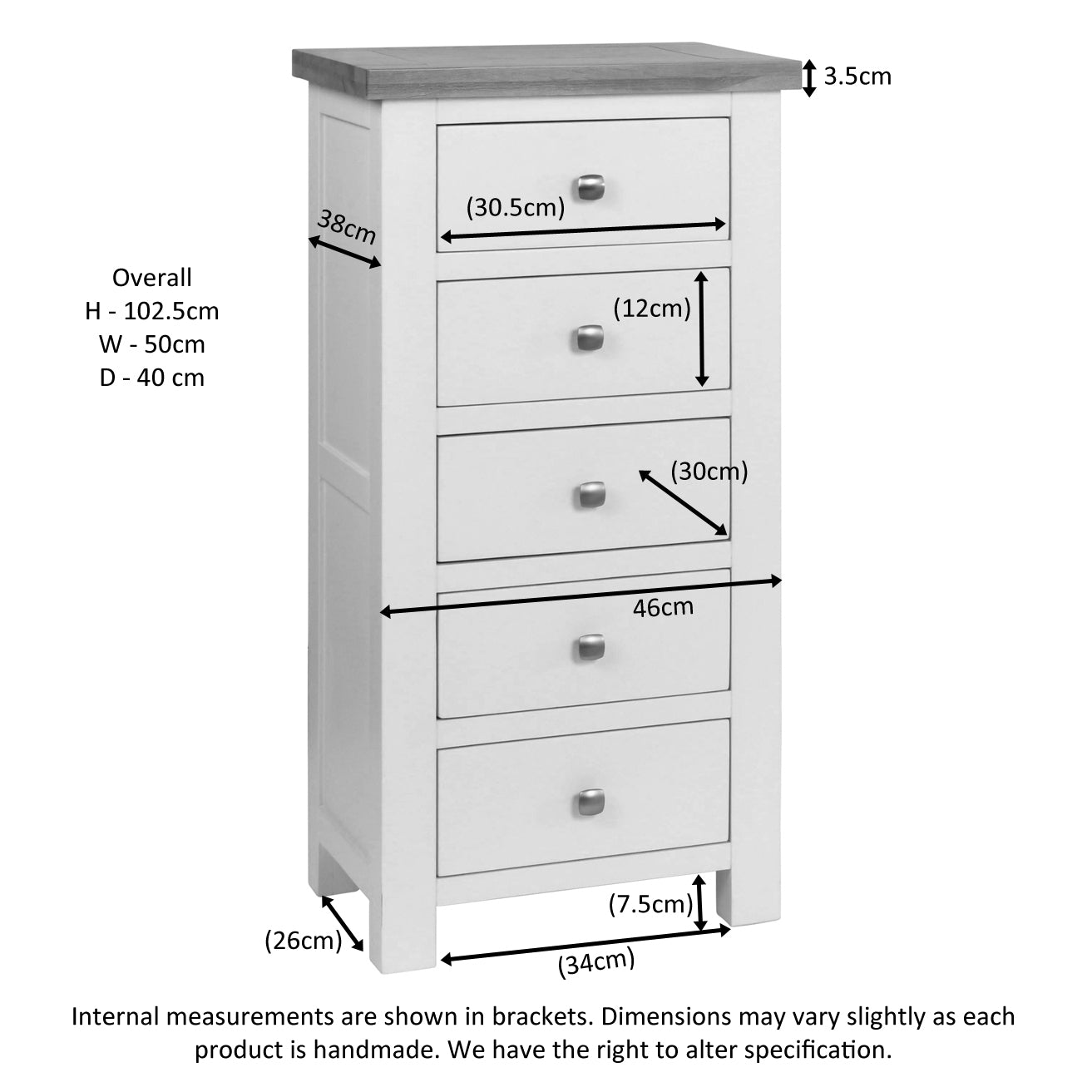 Dorchester White 5 Drawer Tall Chest