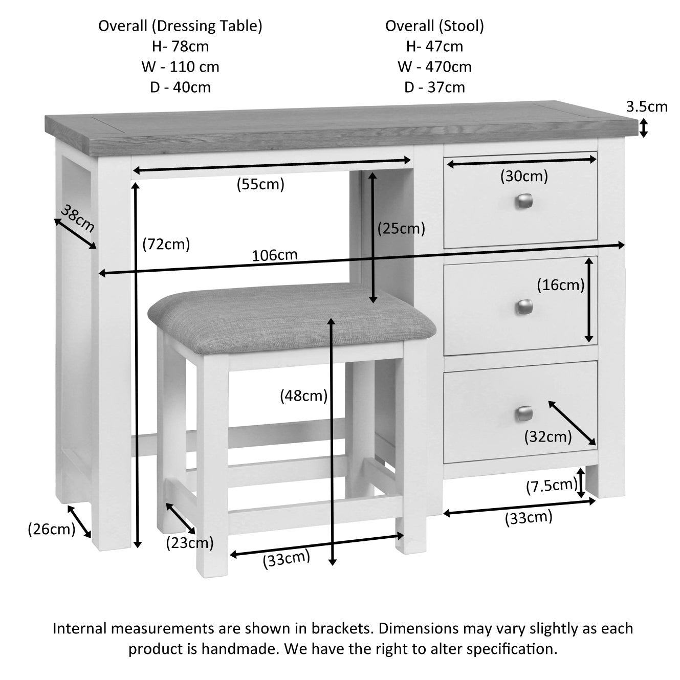 Dorchester White Dressing Table & Stool