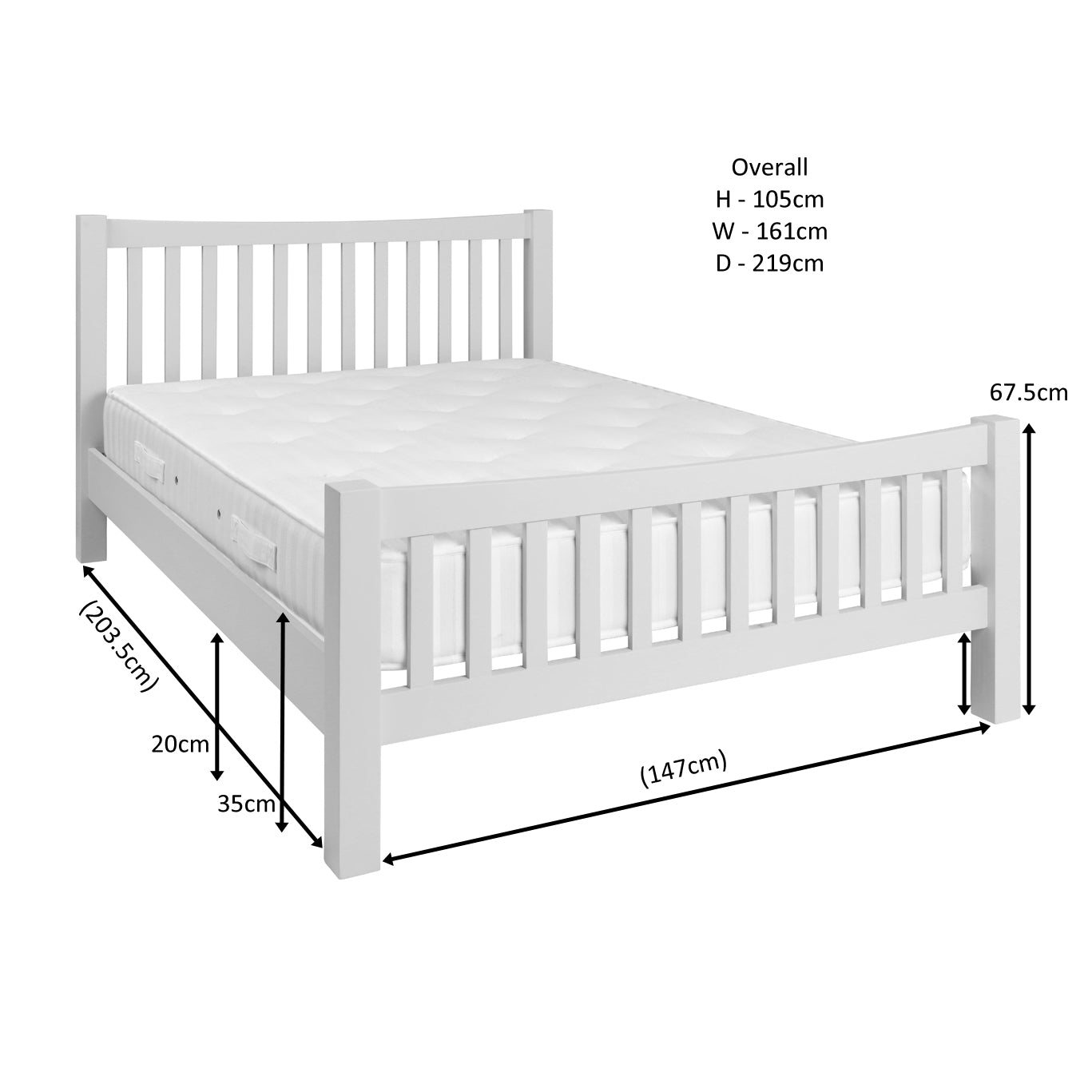 Dorchester White 5' Slatted Bed