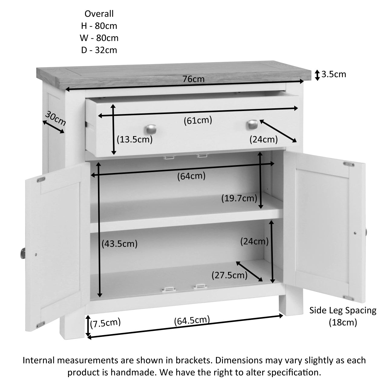 Dorchester White Compact Sideboard W 1 Drw & 2 Drs