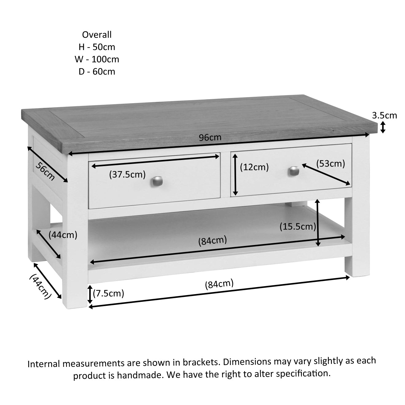 Dorchester Ivory Coffee Table With 2 Drawers