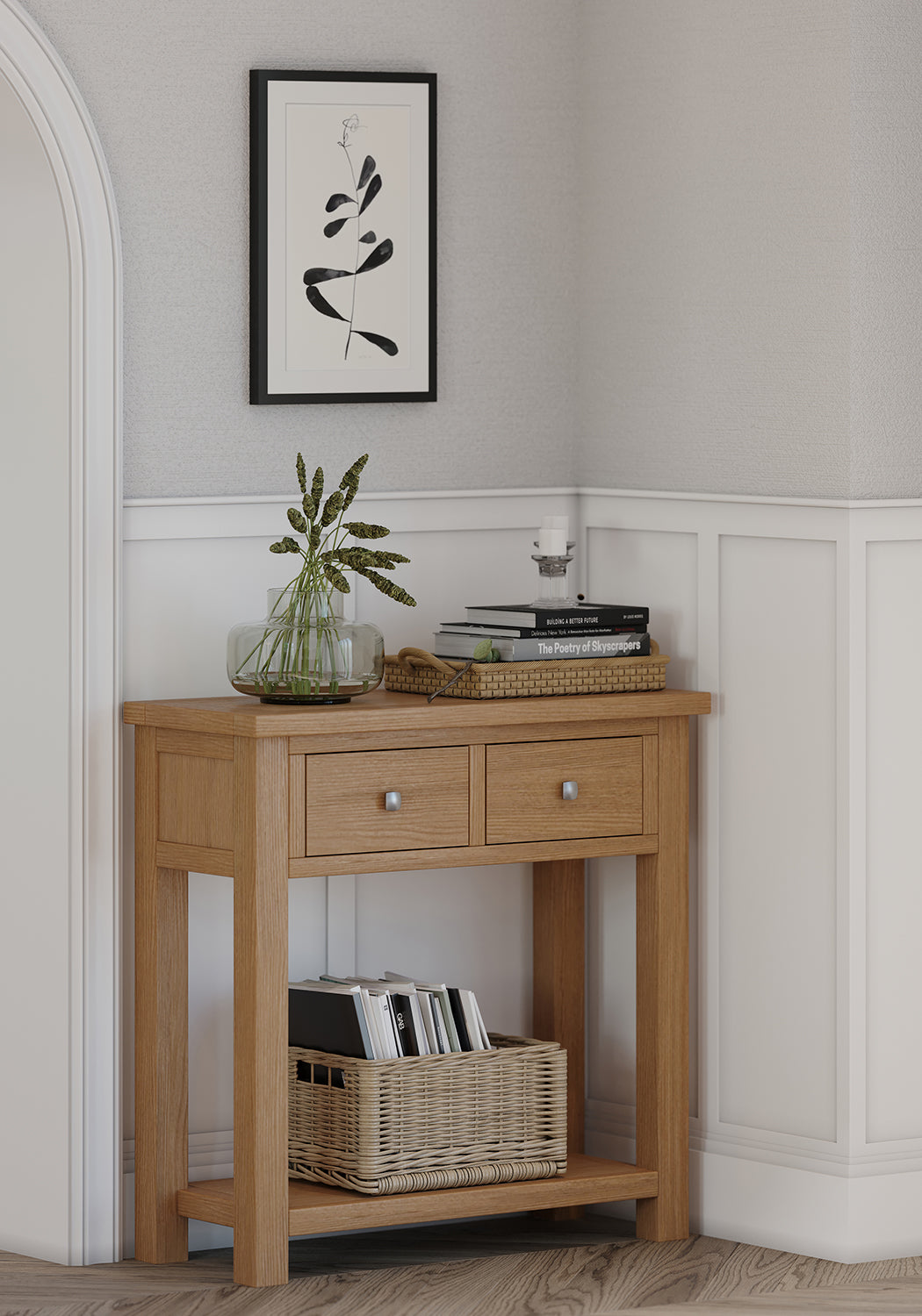 Dorchester Light Oak Console Table With 2 Drawers