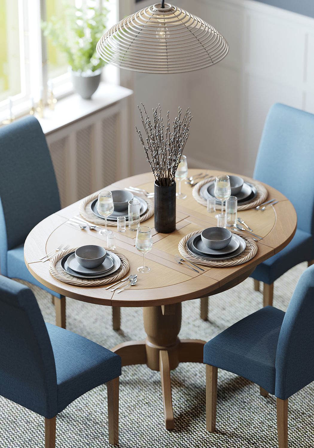 Dorchester Light Oak Round Extending Pedestal Table