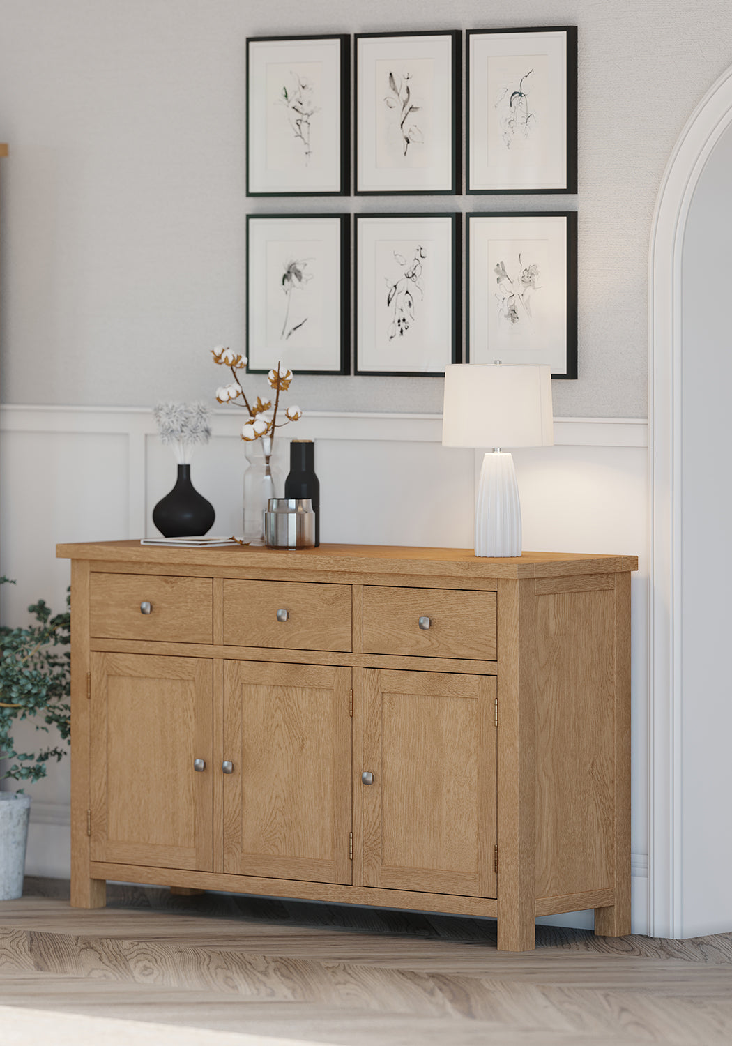 Dorchester Light Oak 3 Door Sideboard