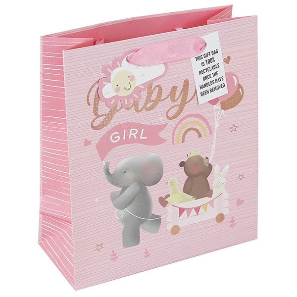 Elephant Baby Girl Gift Bag Medium Pink