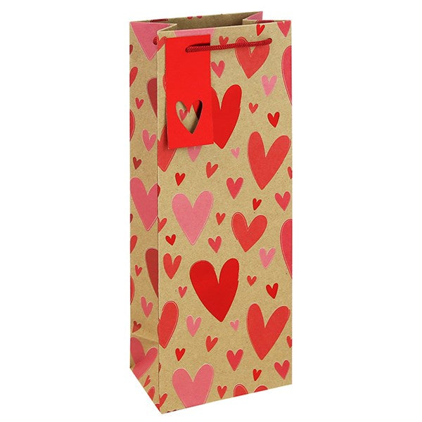 Kraft Hearts Bottle Gift Bag