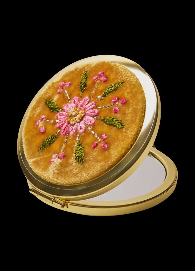 Powder Mustard Flower Embroidered Mirror