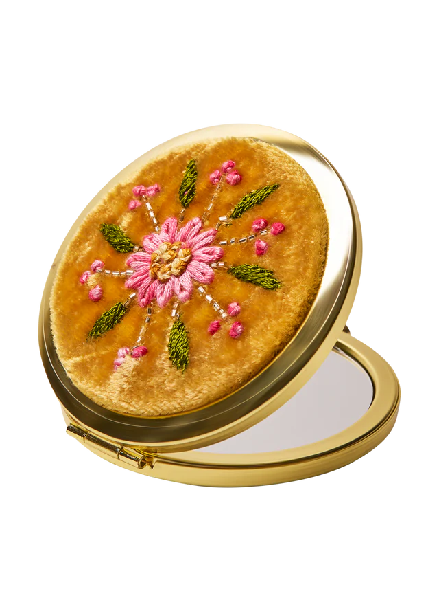 Powder Mustard Flower Embroidered Mirror