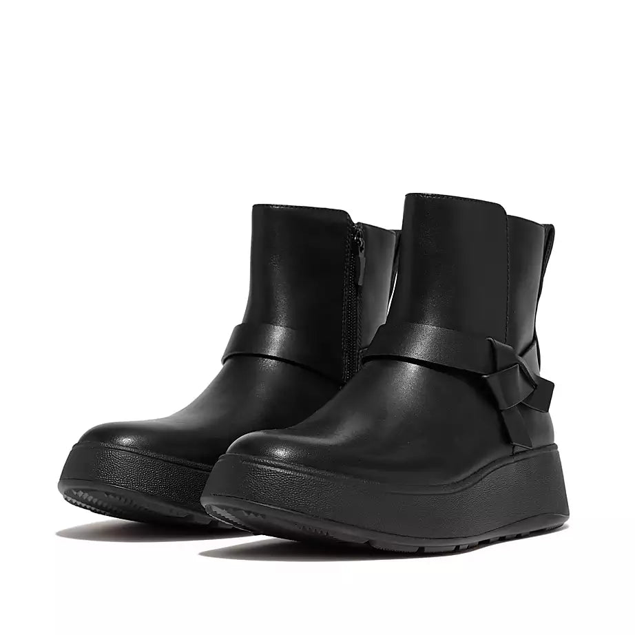 FitFlop F-Mode Folded-Knot Leather Flatform Chelsea Boots Black