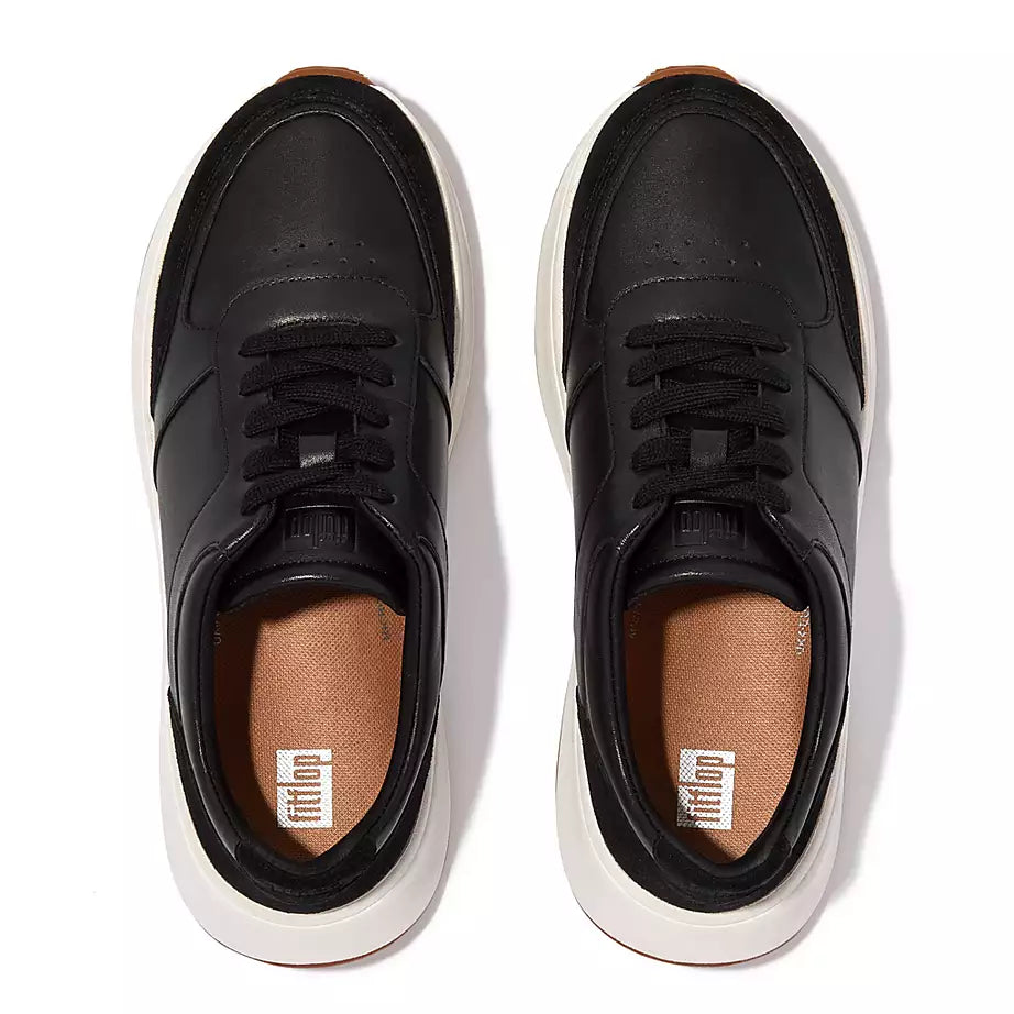 FitFlop F-Mode Leather/Suede Flatform Trainers Black