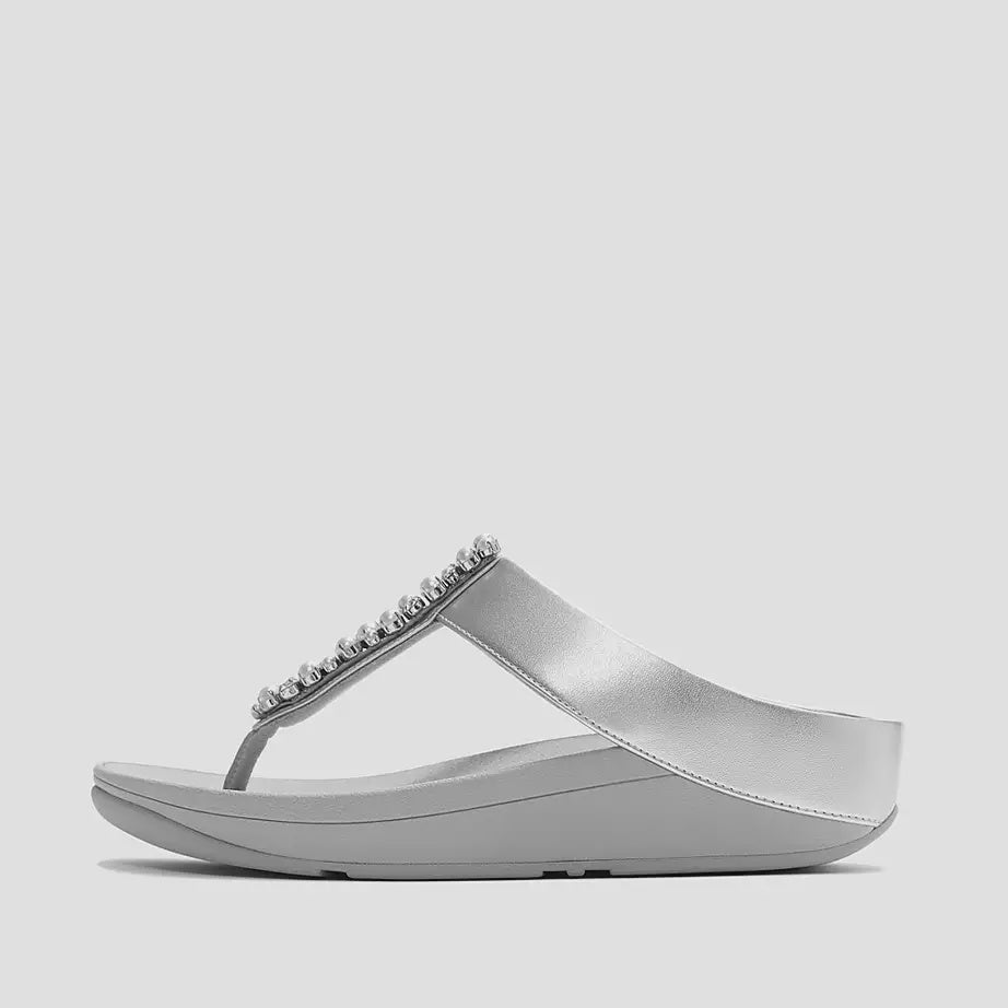 FitFlop Fino Pearls-And-Crystal Toe-Post Sandals Silver
