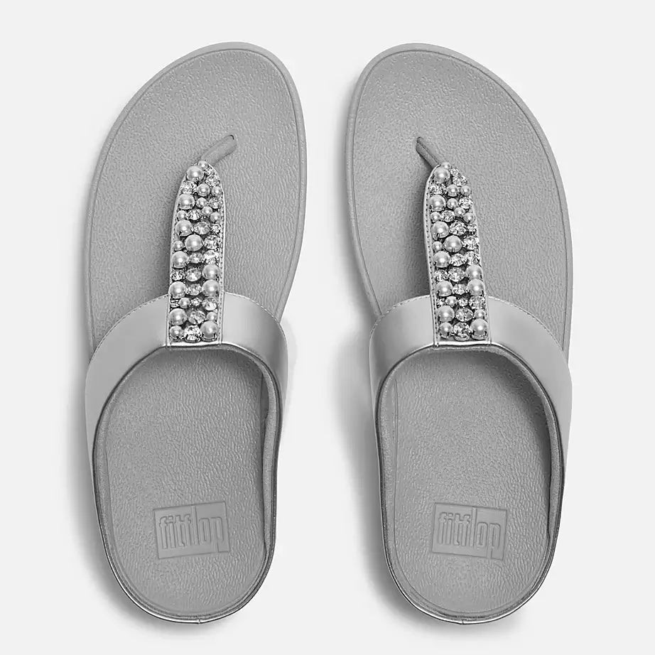 FitFlop Fino Pearls-And-Crystal Toe-Post Sandals Silver