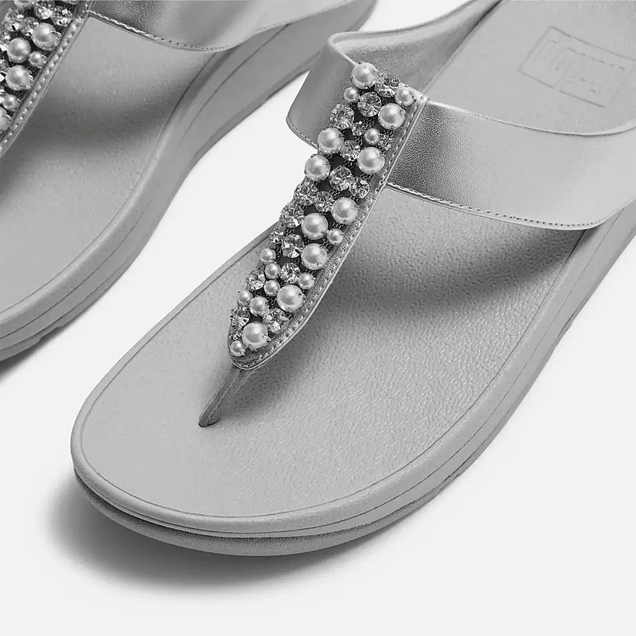 FitFlop Fino Pearls-And-Crystal Toe-Post Sandals Silver