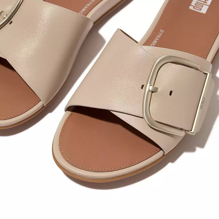 FitFlop Gracie Maxi-Buckle Leather Slides Stone Beige