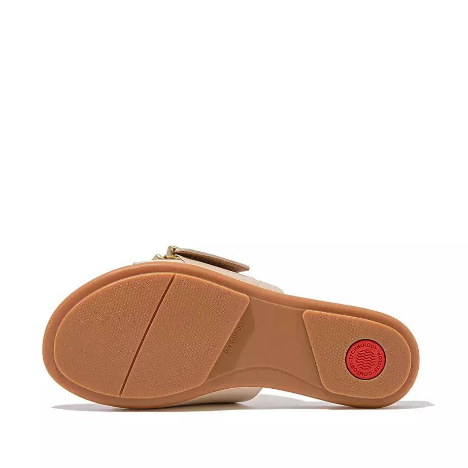 FitFlop Gracie Maxi-Buckle Leather Slides Stone Beige