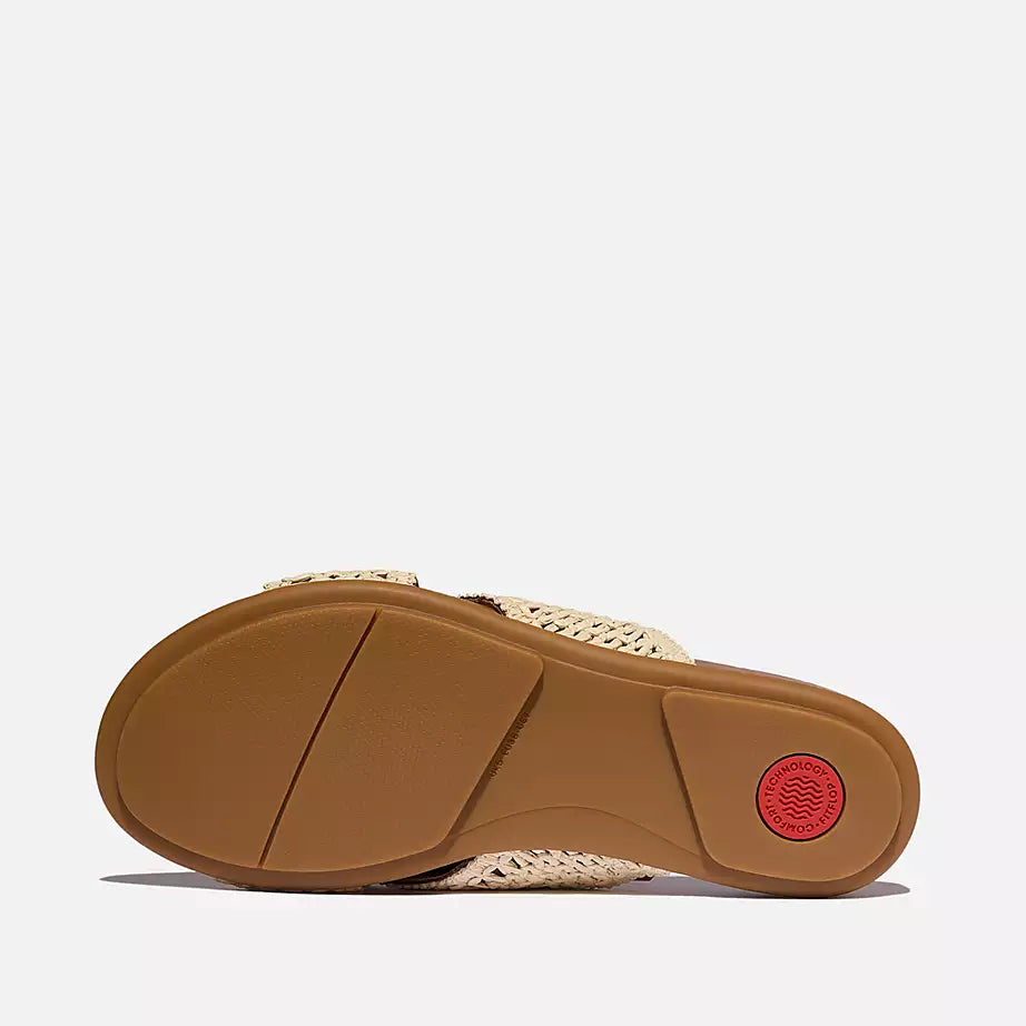 FitFlop Gracie Woven Cross Slides Deep Tan/Ivory