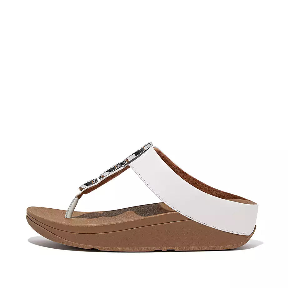 FitFlop Halo Bead-Circle Leather Toe-Post Sandals Urban White