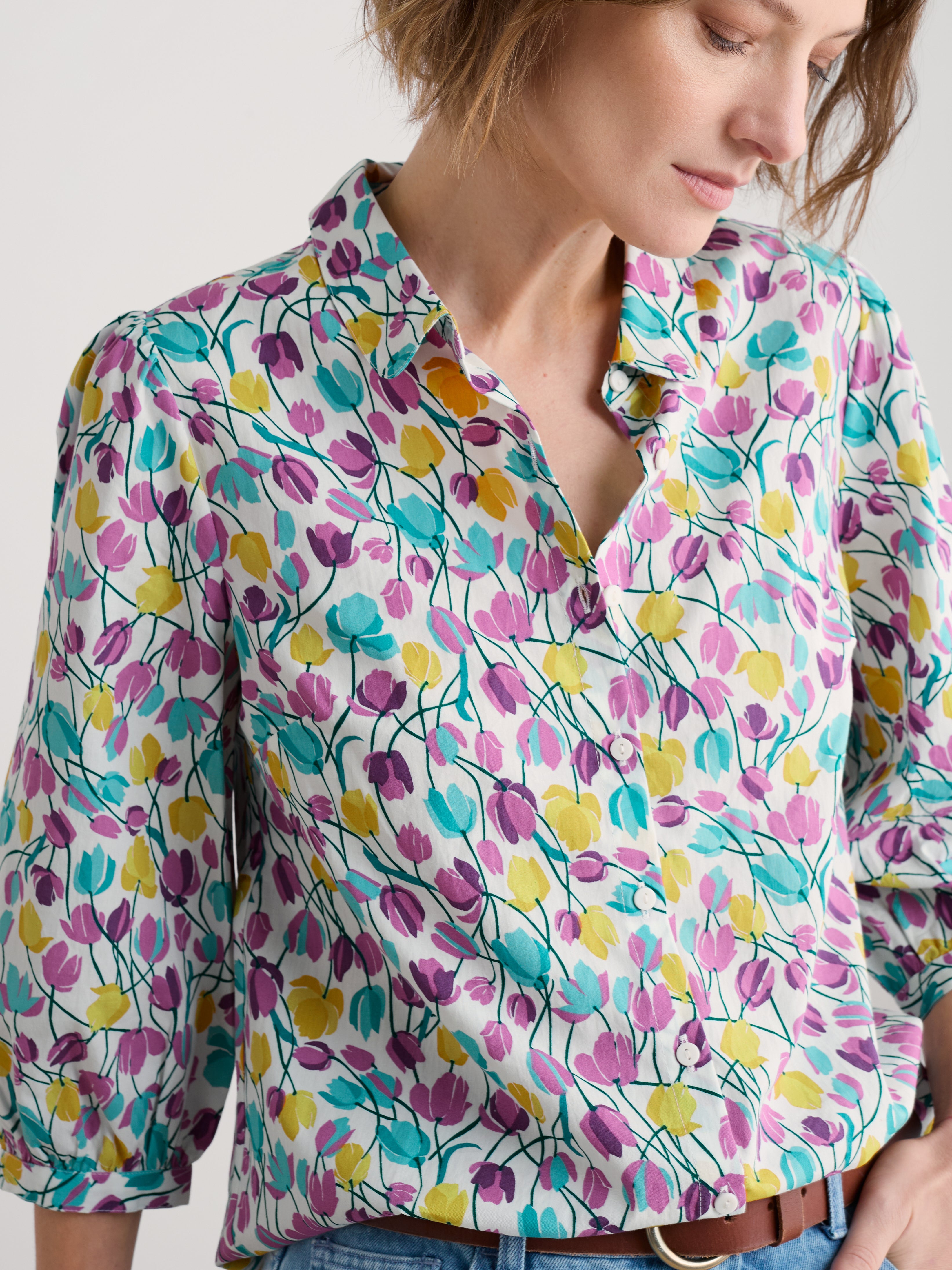 Seasalt Hope Cottage Blouse Spring Tulips Chalk