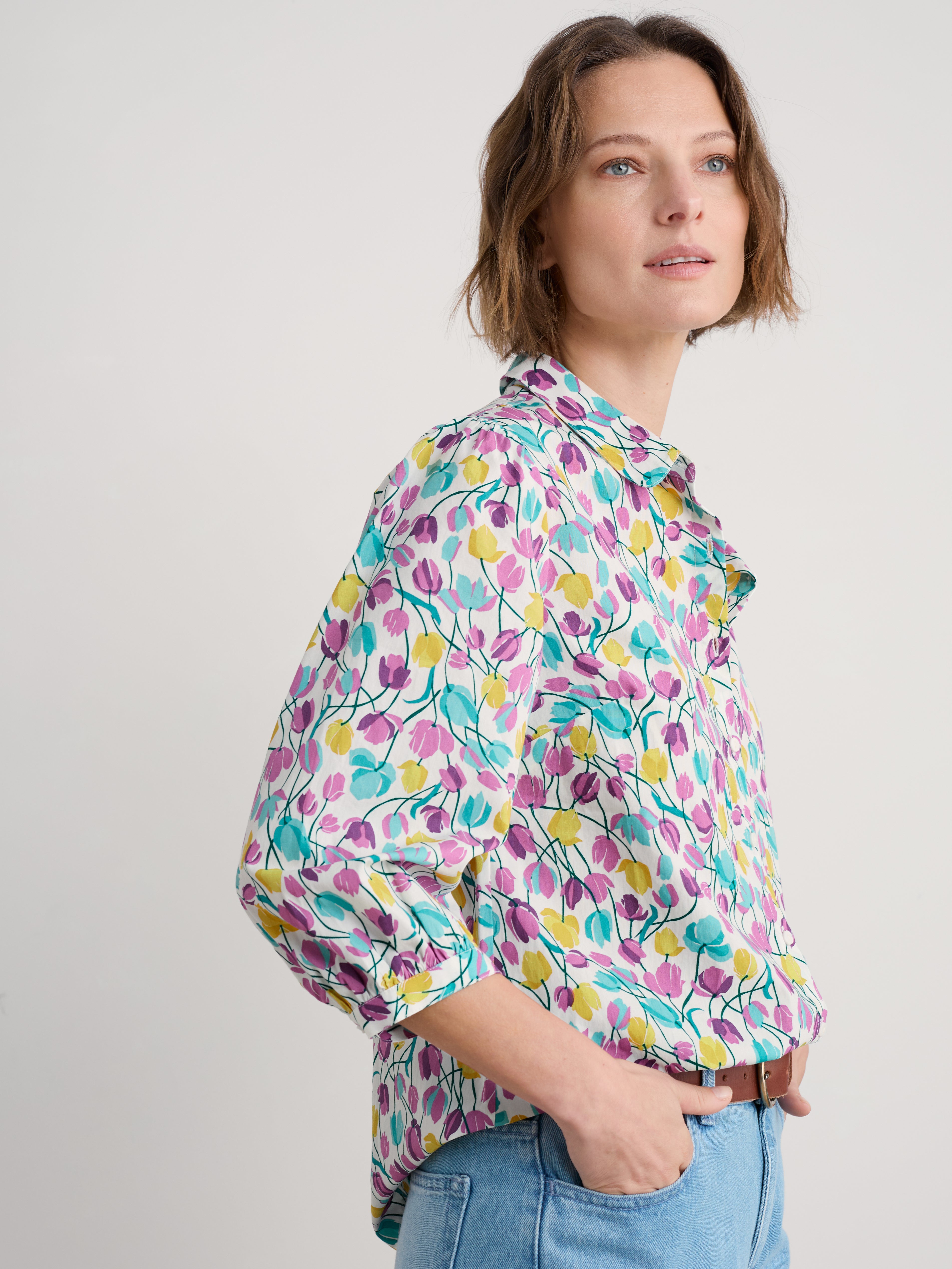 Seasalt Hope Cottage Blouse Spring Tulips Chalk