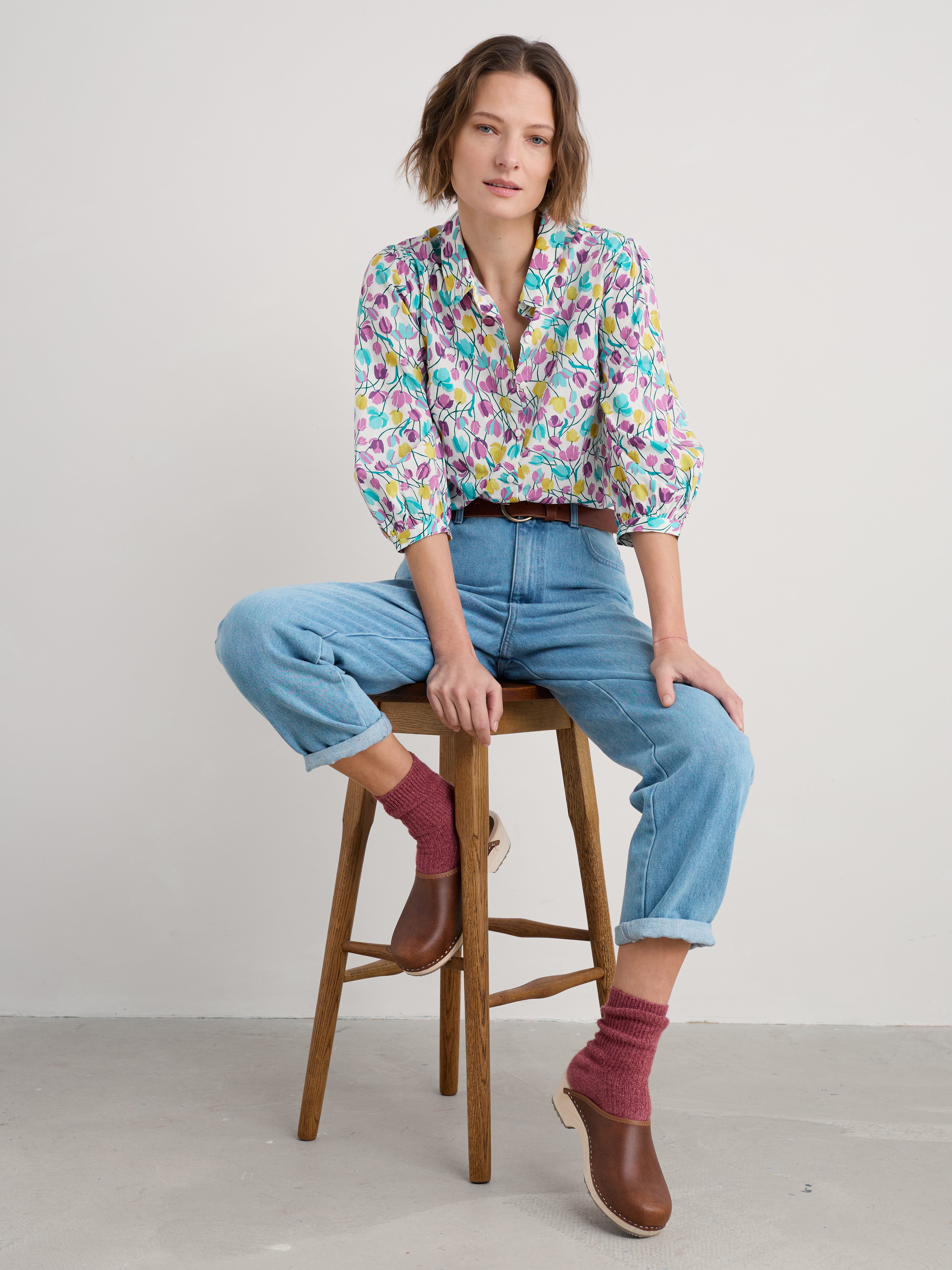 Seasalt Hope Cottage Blouse Spring Tulips Chalk