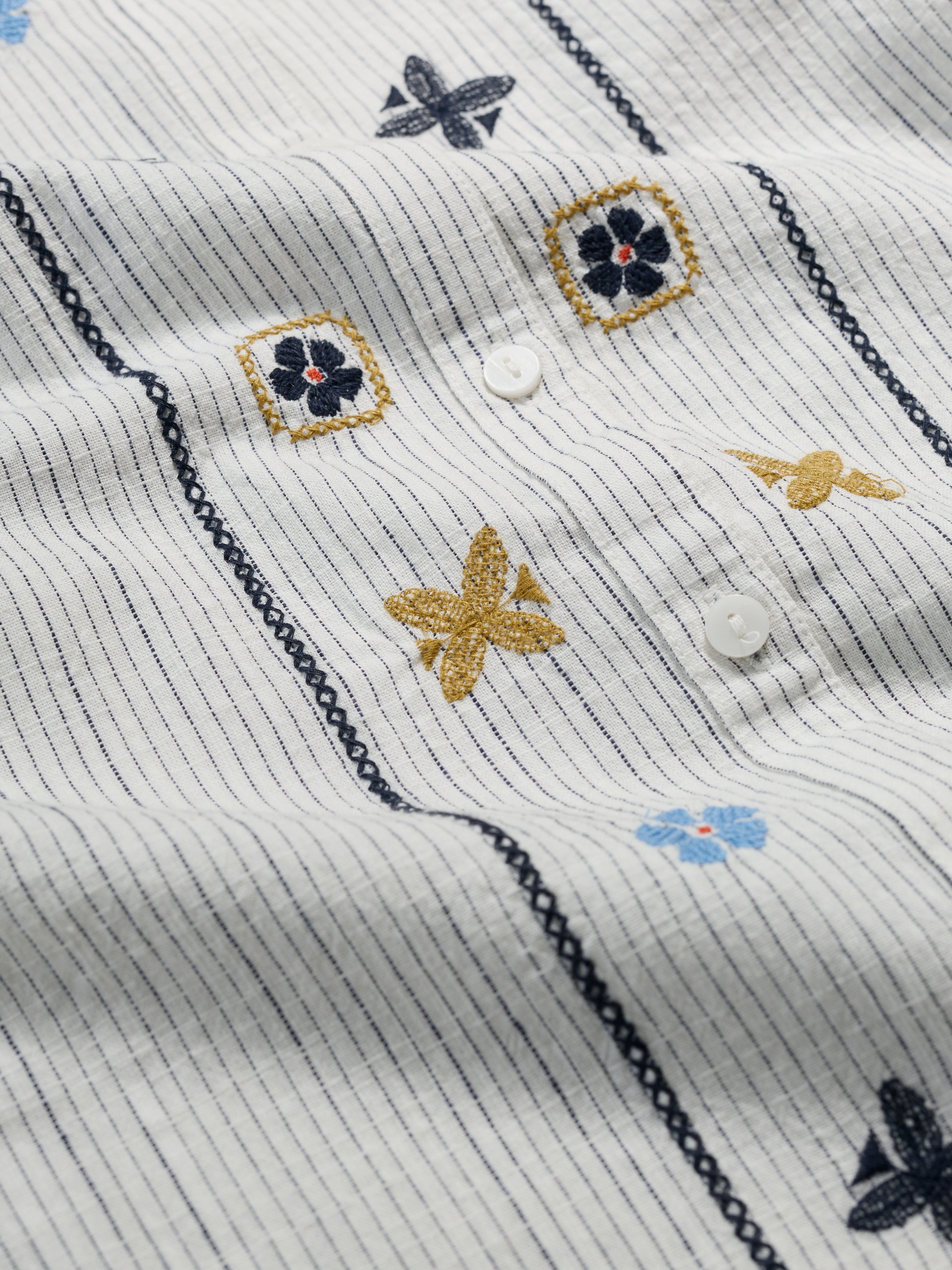Seasalt Hope Cottage Embroidered Blouse Simplicity Stripe Chalk Maritime