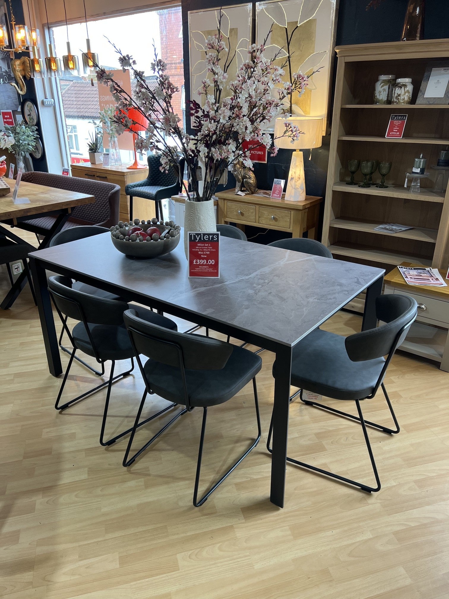 Milano Set  Ceramic Grey Dining Table And Six Chairs Set 1
