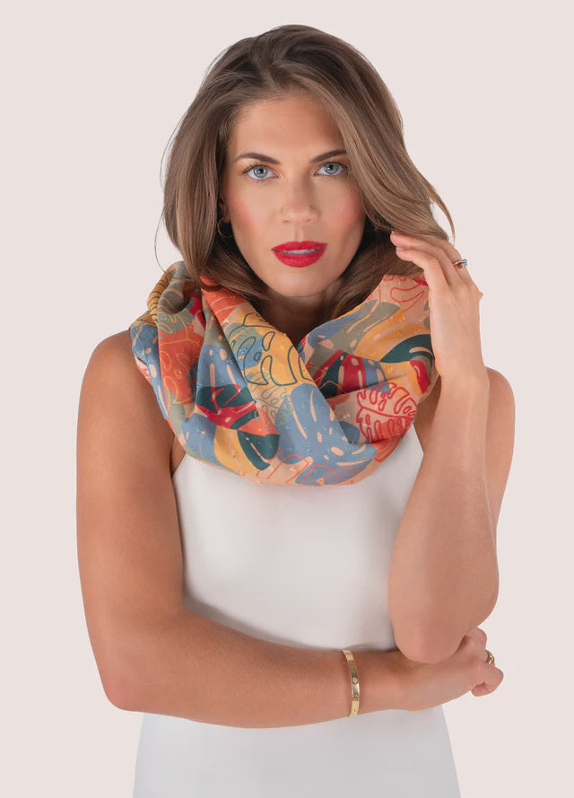 Powder Exotic Leaves Cotton Infinity Scarf
