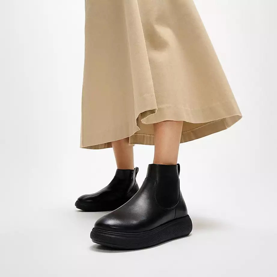 FitFlop Iq-Comff Leather Zip Ankle Boots All Black