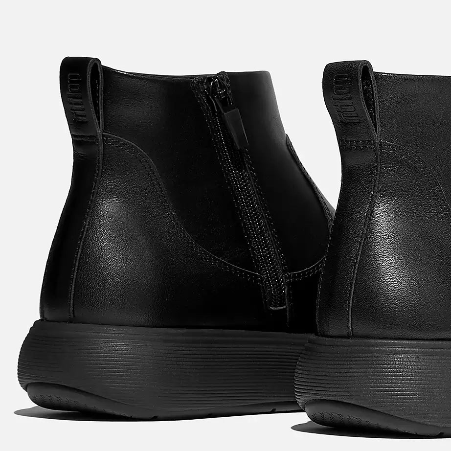 FitFlop Iq-Comff Leather Zip Ankle Boots All Black