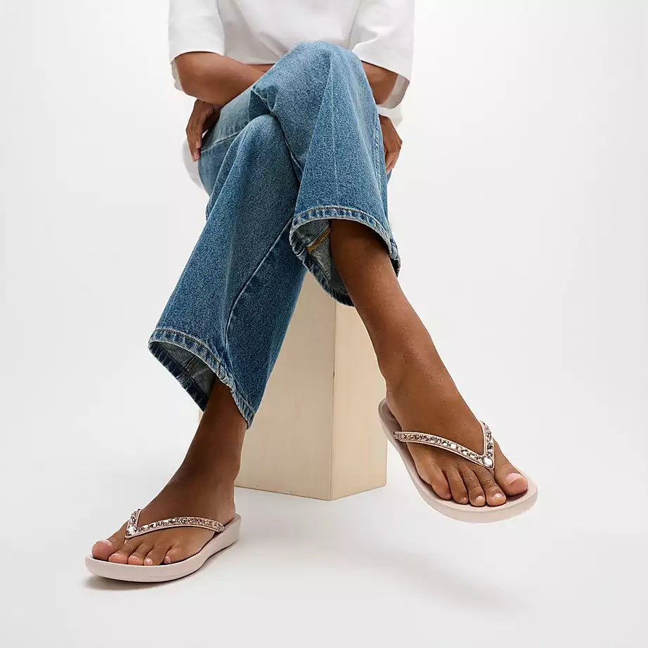 FitFlop iQushion Multi-Crystal Ergonomic Flip-Flops All Nude Rose