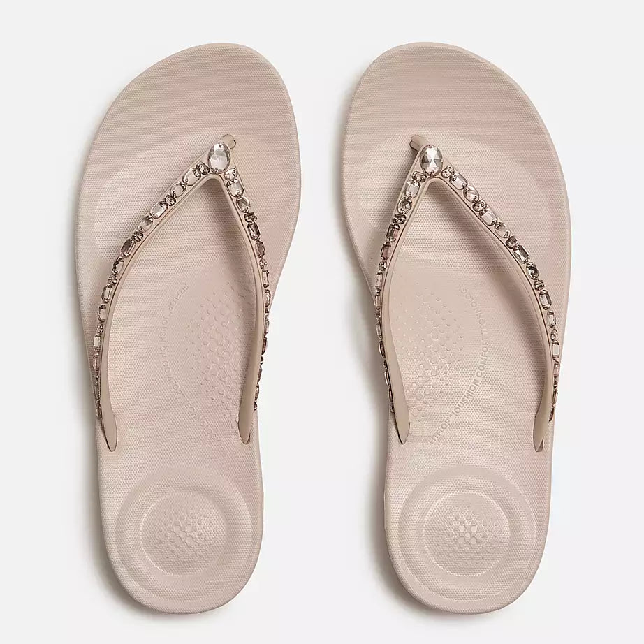 FitFlop iQushion Multi-Crystal Ergonomic Flip-Flops All Nude Rose