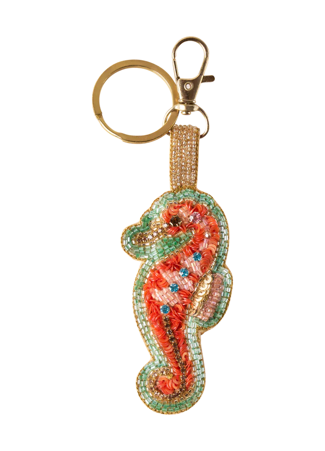 Powder Sparkling Seahorse Beaded Keyring