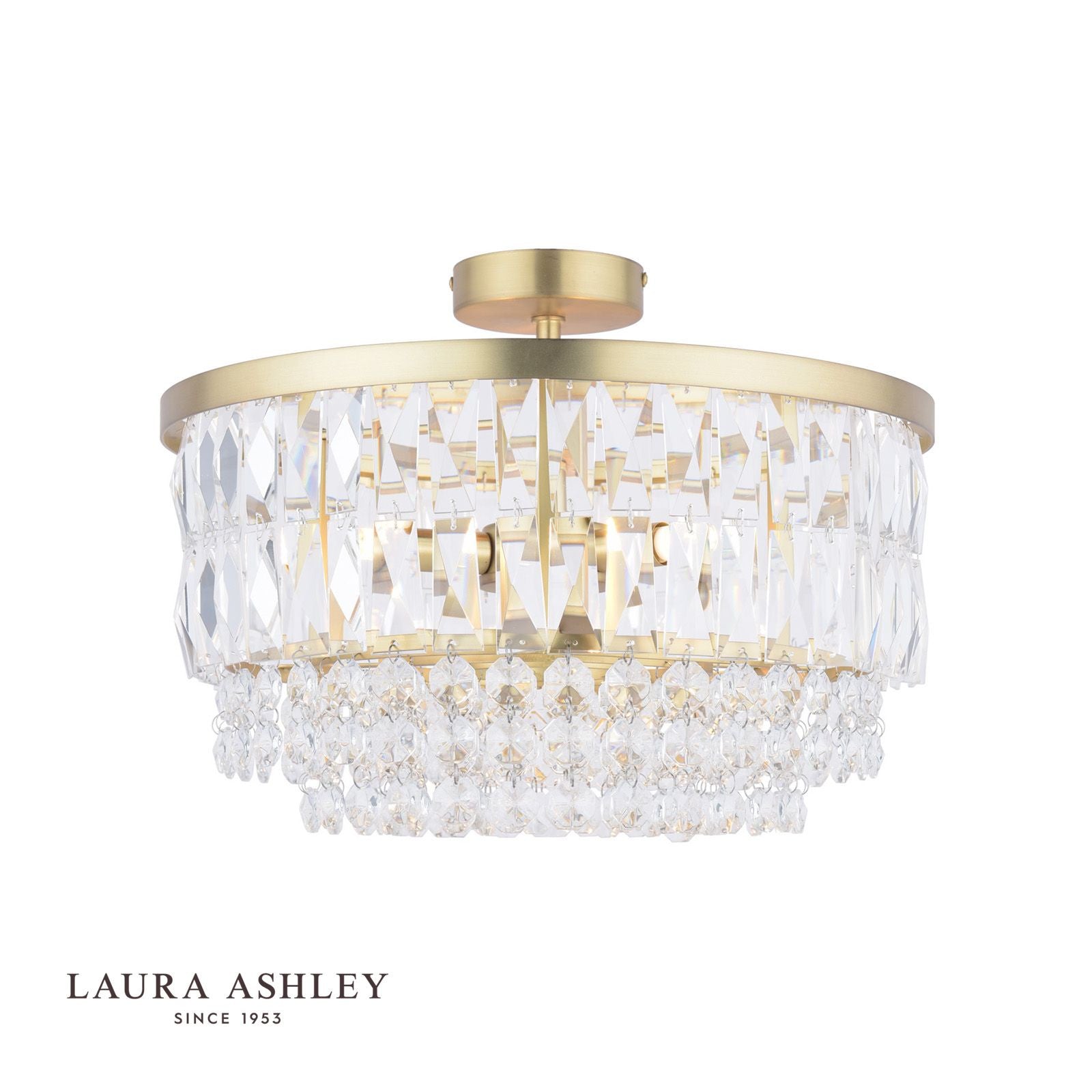 Laura Ashley Rhosill 3 Light Semi-Flush Crystal and Matt Antique Brass