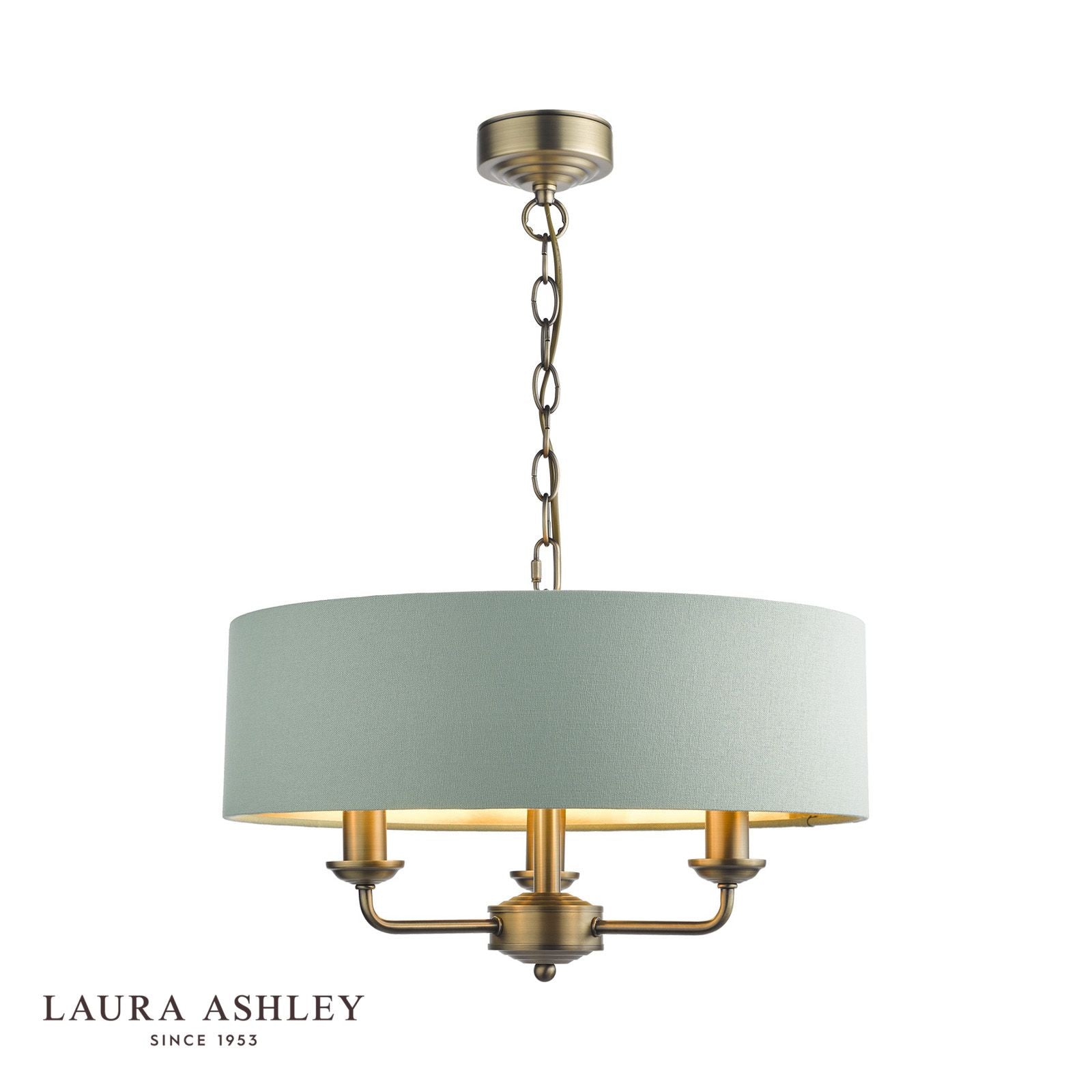 Laura Ashley Sorrento 3 Light Shadelier Matt Antique Brass and Green With Shade