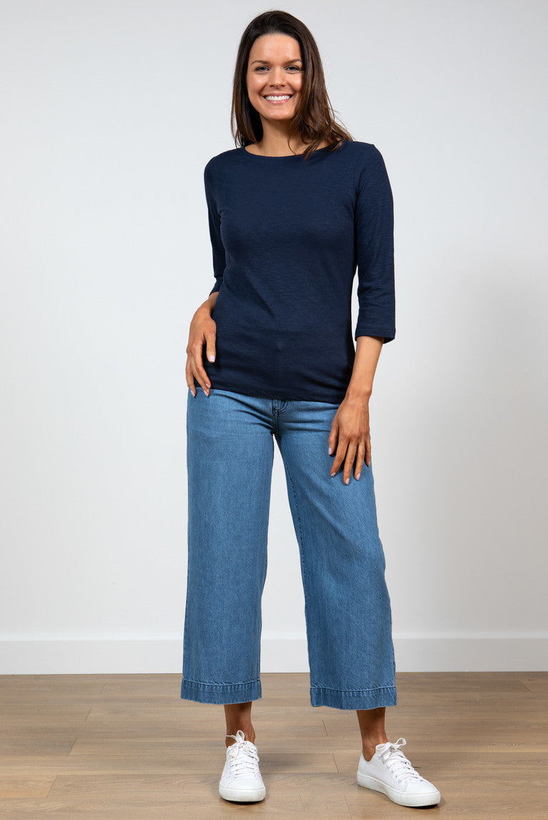 Lily & Me Monica Top 3/4 Sleeve Plain Navy..