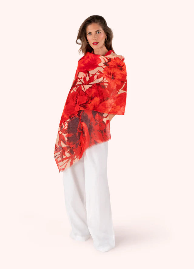 Powder Rouge Blooms Linen/Cotton Mix Scarf