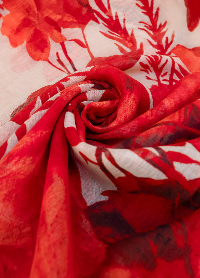 Powder Rouge Blooms Linen/Cotton Mix Scarf
