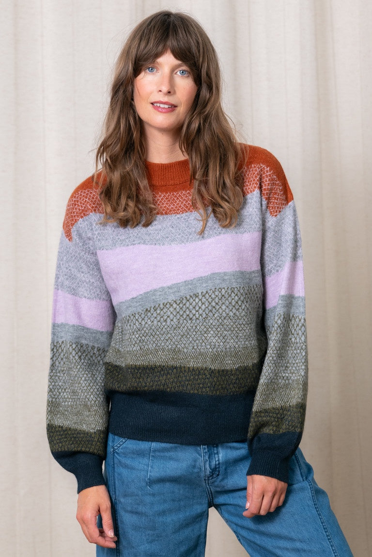 Lily & Me Art Colour Block Jumper Olive