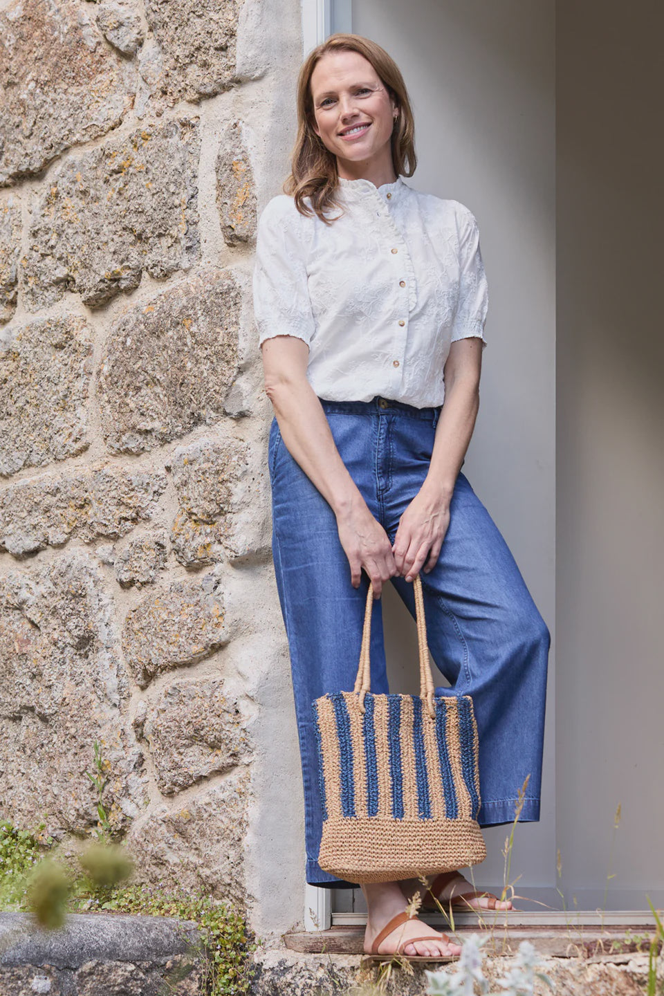 Lily & Me Emma Frill Embroidered Blouse White