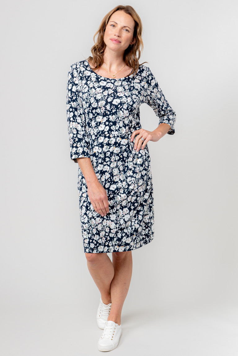 Lily & Me Uplands Dress 3/4 Sleeve Prairie Navy