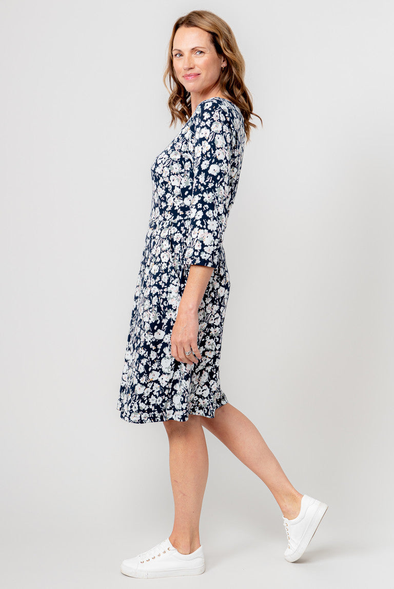 Lily & Me Uplands Dress 3/4 Sleeve Prairie Navy