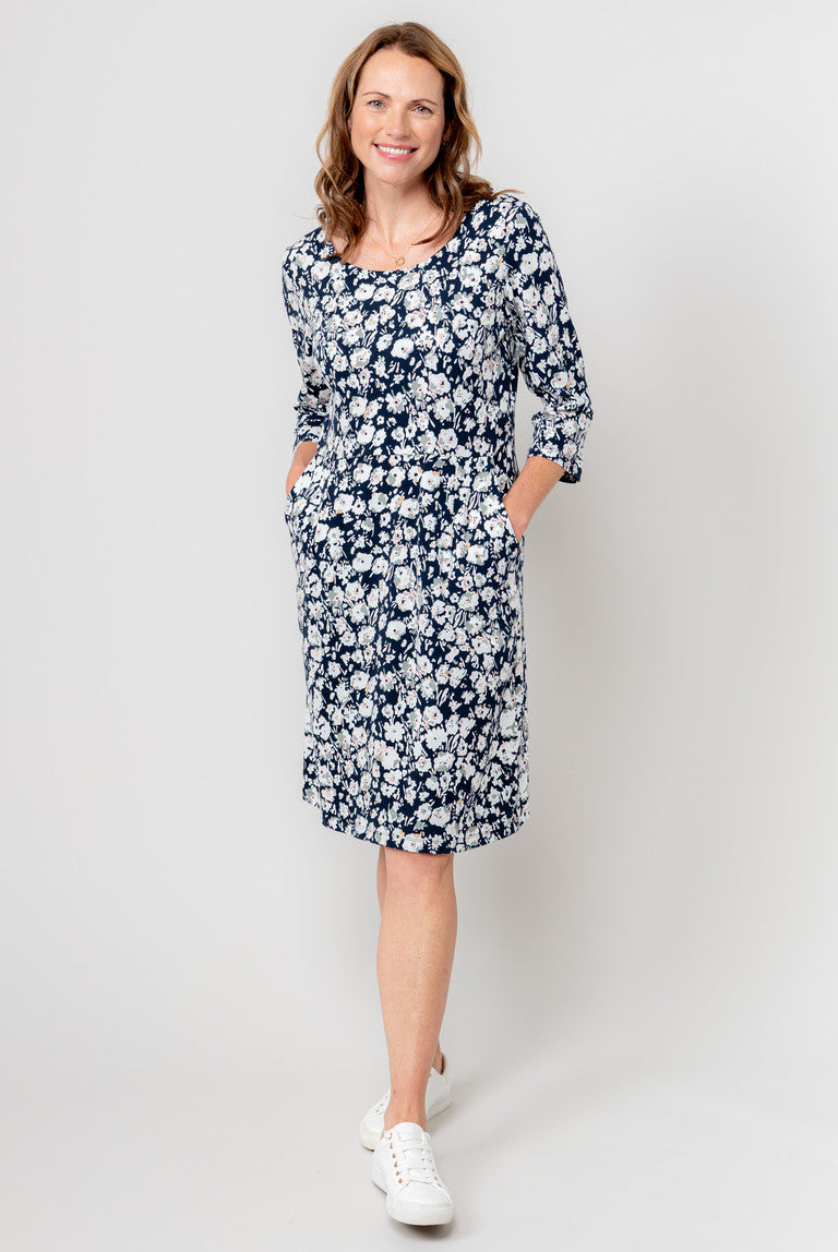 Lily & Me Uplands Dress 3/4 Sleeve Prairie Navy