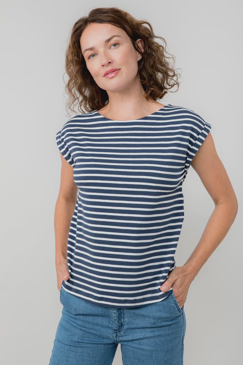 Lily & Me Sway Striped Cotton Jersey T-shirt Navy/Ecru