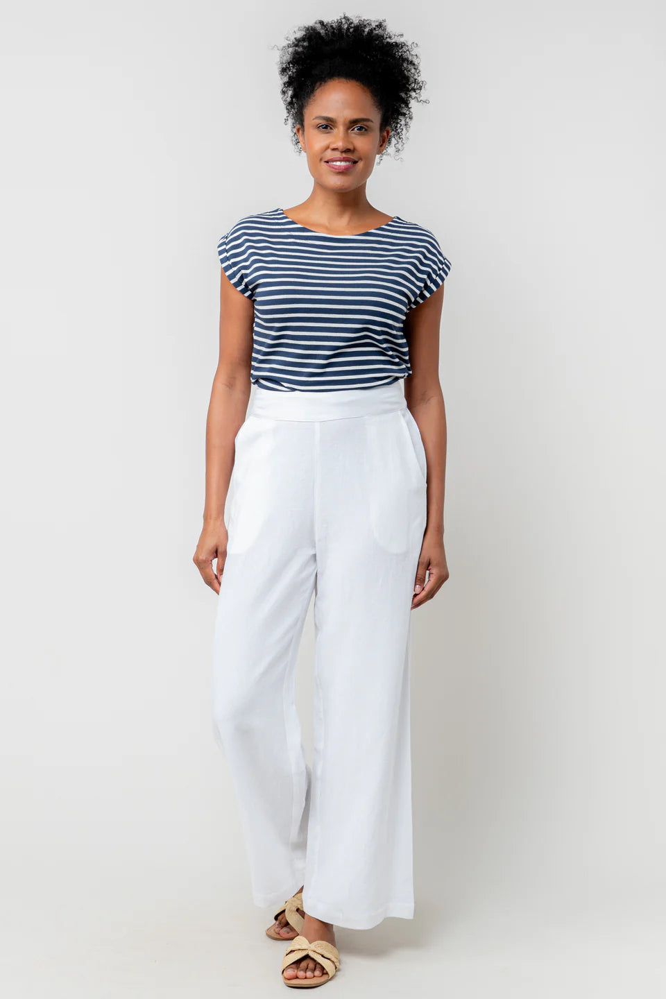Lily & Me Sway Striped Cotton Jersey T-shirt Navy/Ecru