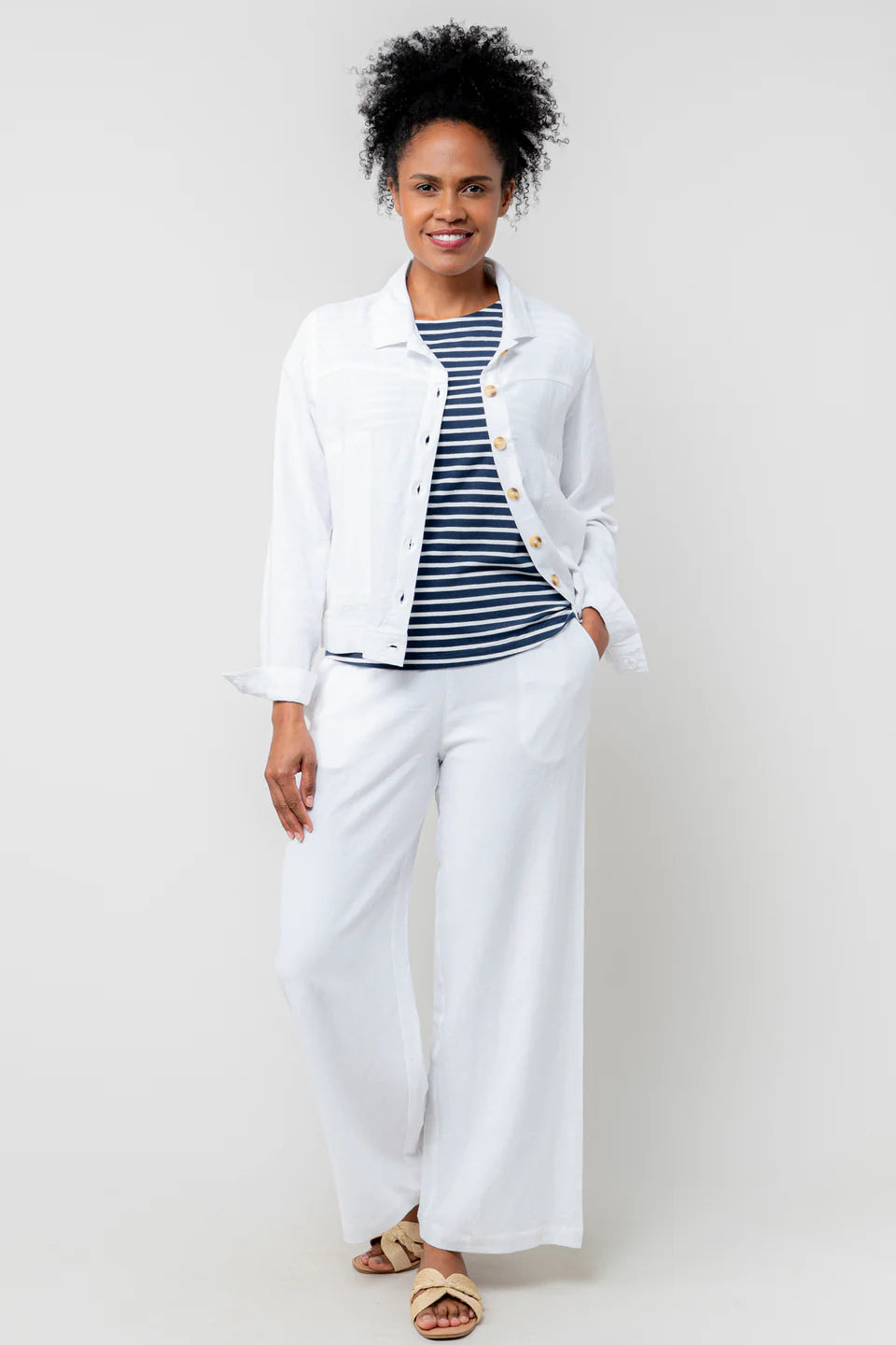 Lily & Me Sway Striped Cotton Jersey T-shirt Navy/Ecru